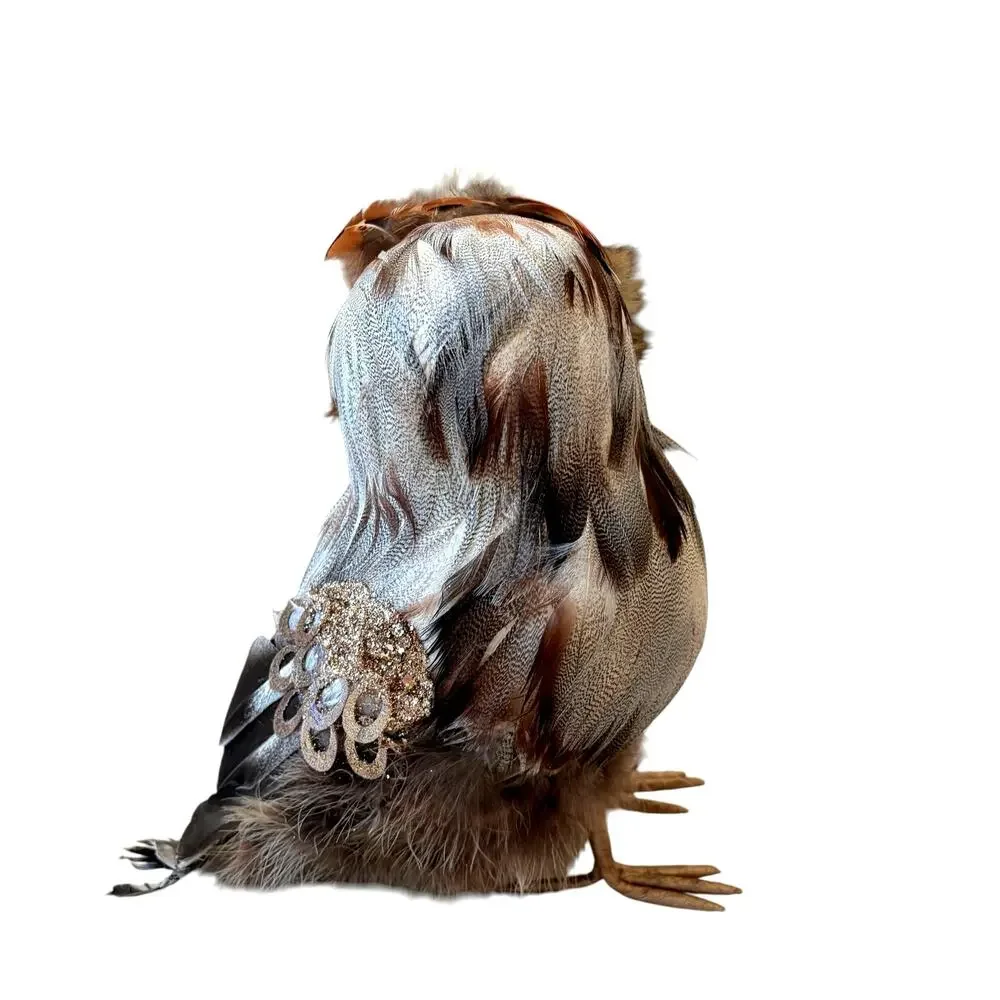 Set of 2 Feathered Owl Figurines 9.5in Chic Fall Decor by Mrs. Alice NEW